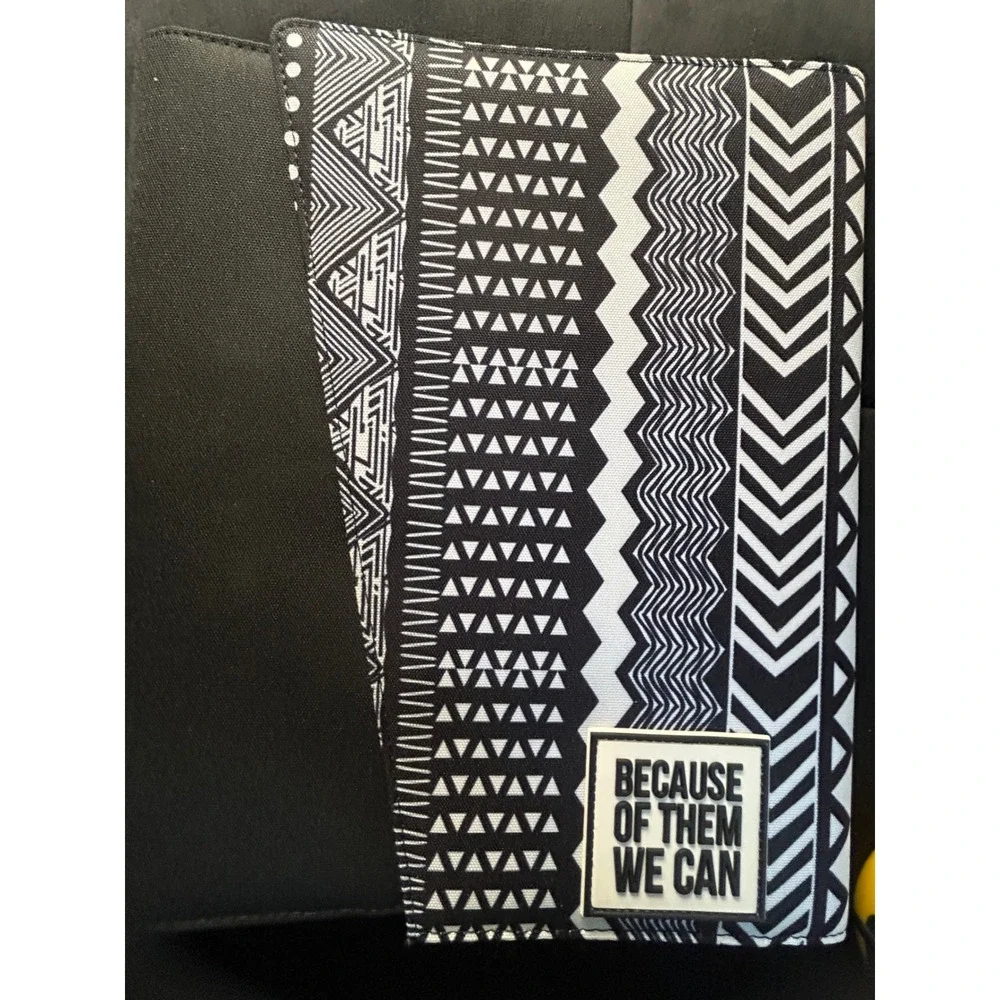 Because‎ Of Them We Can Fabric Binder Cover Black White Tribal Geometric Pattern